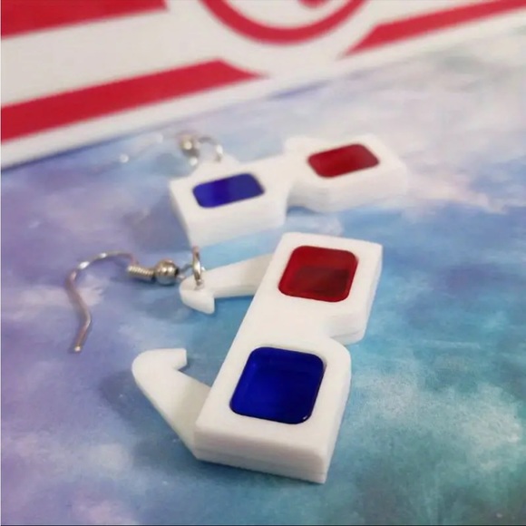 Set of 3 D Glasses Novelty Earrings Movie Theater Cinema Eyeglasses - Picture 5 of 6